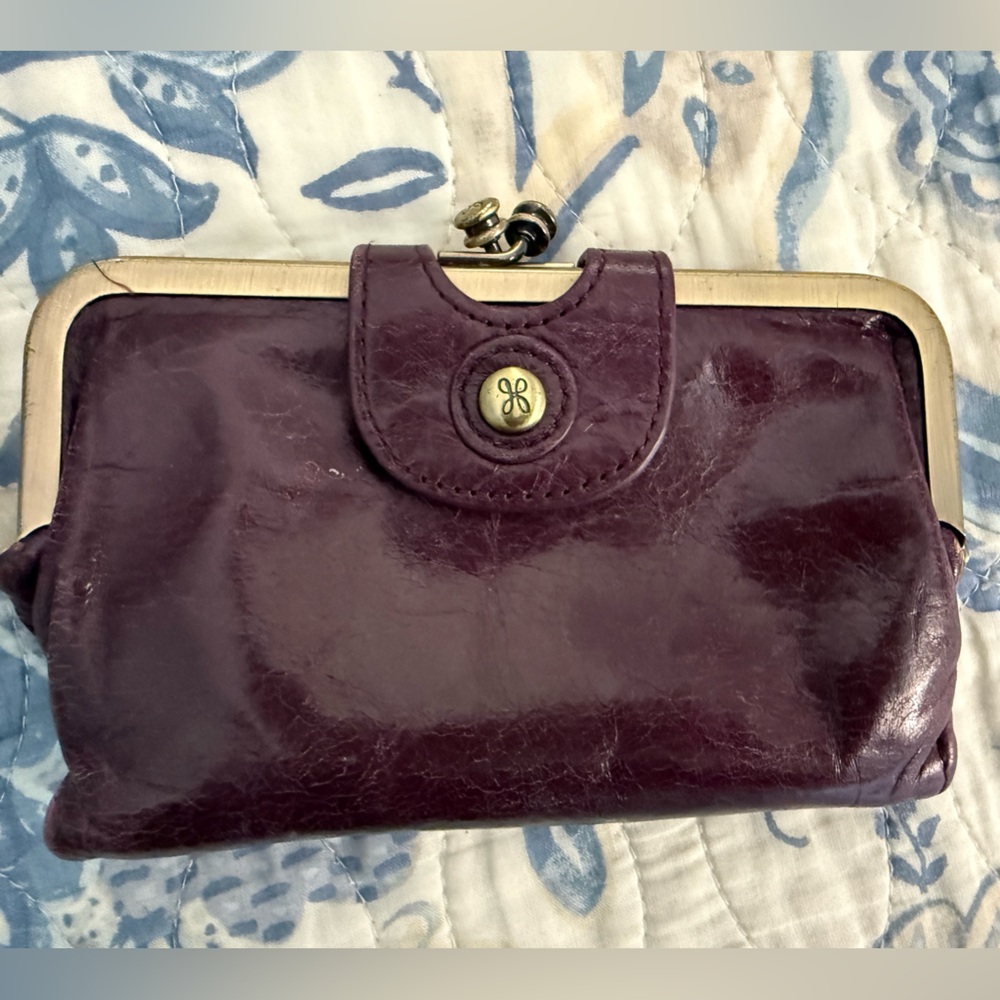 HOBO Deep Purple Leather Frame Wallet with Logo Snap